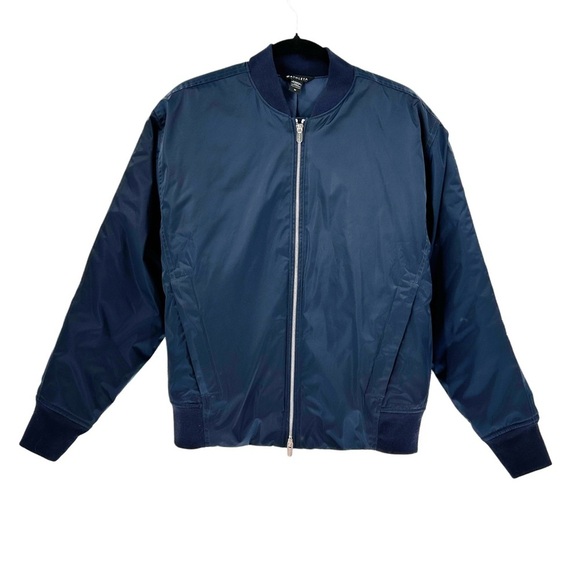 Athleta x Simone Biles Navy Blue Full Zip Sateen Bomber Jacket Size Medium - Picture 5 of 14